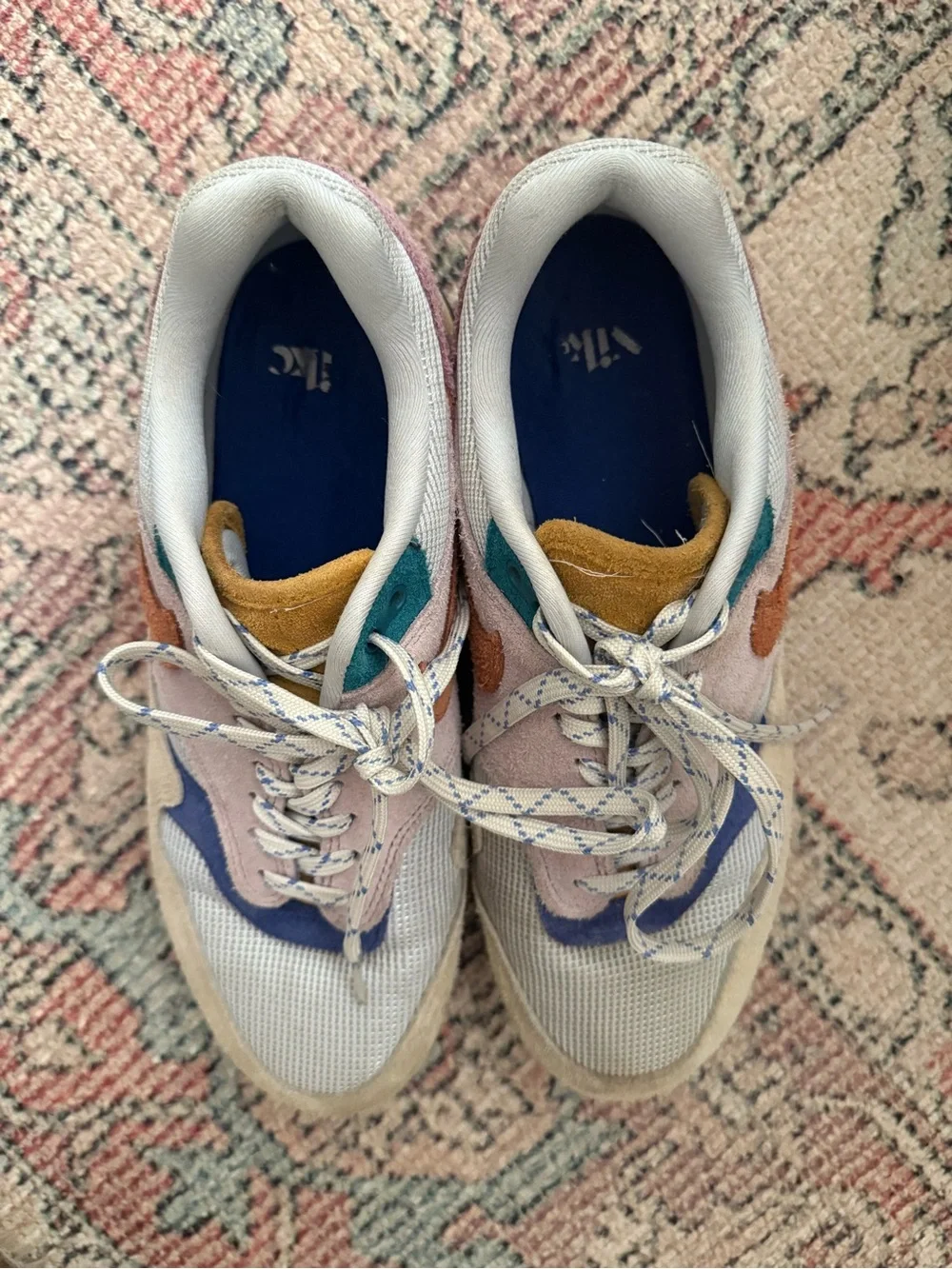 Nike Air Max 1 Beige, Pink, Orange, Blue Suede Mesh Sneaker